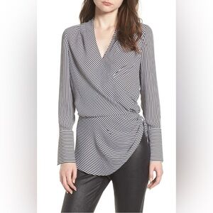 TROUVÉ Nordstrom Asymmetrical Striped Statement Cuff Wrap Blouse EUC Size XXS
